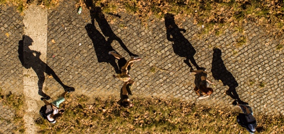 Students walking on a campus path